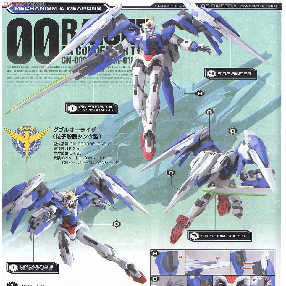 Gundam HG 00 Raiser GN Condenser Type 00 70 1/144 TT Hongli Mô hình nhựa đồ chơi lắp ráp