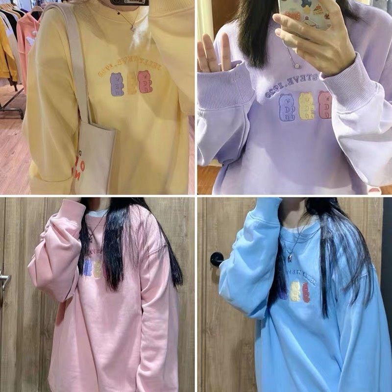 Áo sweater form rộng unisex tay phồng thêu logo chất nỉ ngoại cao cấp thời trang thu đông