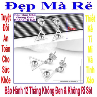 Bông tai nữ kiểu tòn ten viên bi rớt tam giác và bi BTNUTONTEN00078T015039 màu trắng