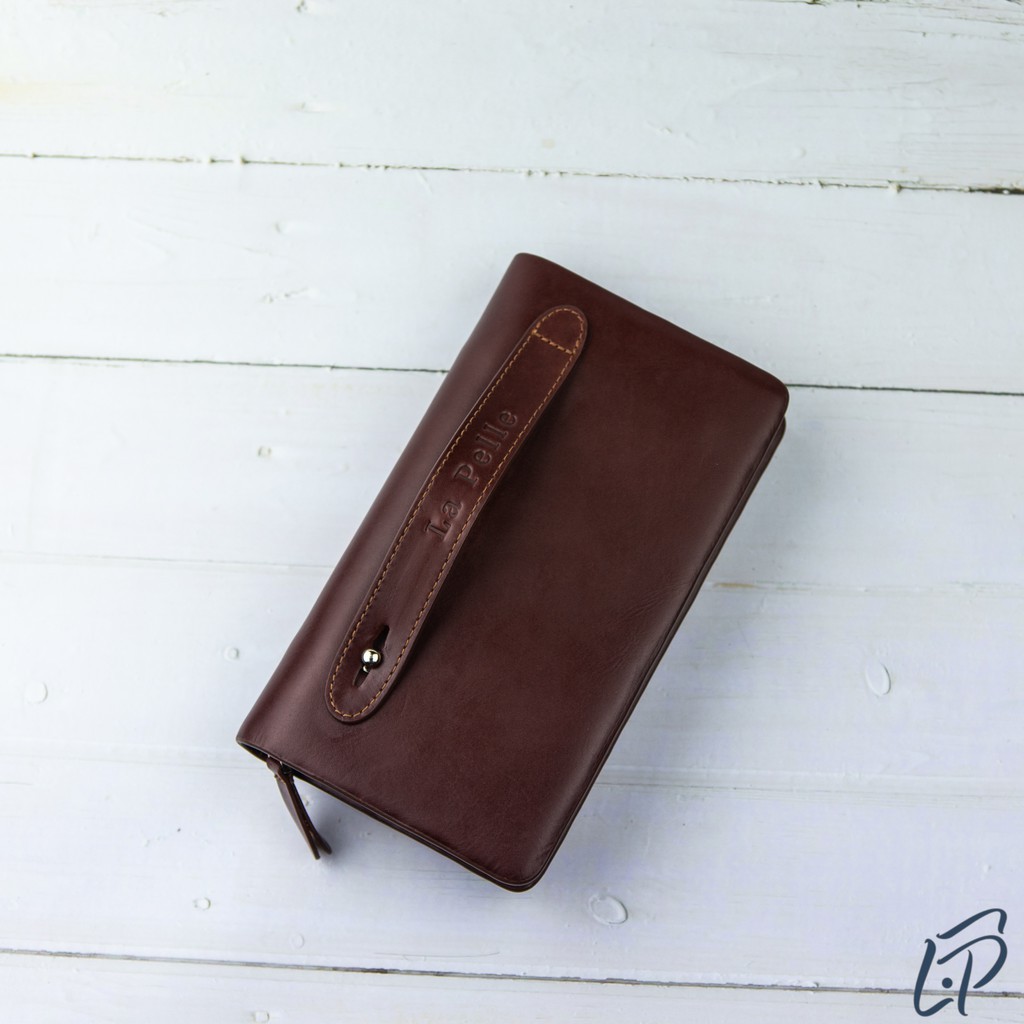 Ví dài cầm tay (Clutch) đựng điện thoại da bò thật cao cấp - Màu Đen/Đỏ phiên bản 2020