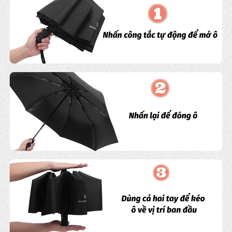 Ô Che Nắng Dù Đi Mưa Gấp Gọn Chống Thấm Tự Động Đóng Mở Chống Tia UV Thời Trang Cao Cấp Dù Che Mưa Toki