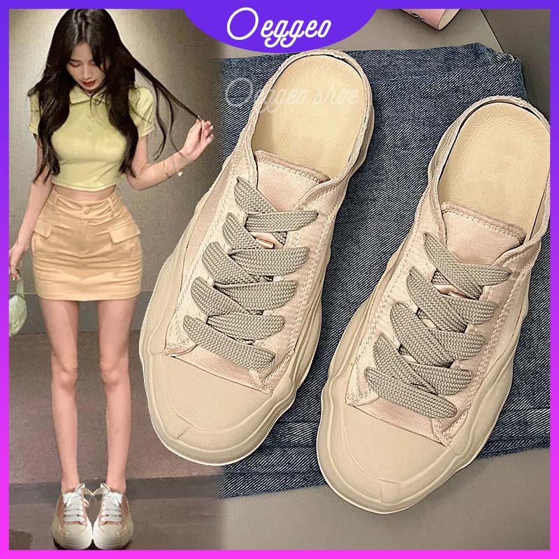 Oeggeo Giày Thể Thao Đế Bằng Cột Dây Vải Lụa satin Thời Trang Cho Nữ