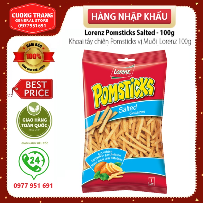 Khoai tây chiên Pomsticks vị muối hiệu Lorenz 100g