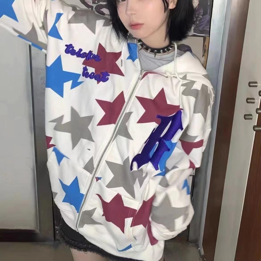 Áo Hoodie Mỏng In Hình Ngôi Sao Phong Cách Gothic Harajuku Nhật Bản Thời Trang Mùa Thu 2023 Grunge Y2k