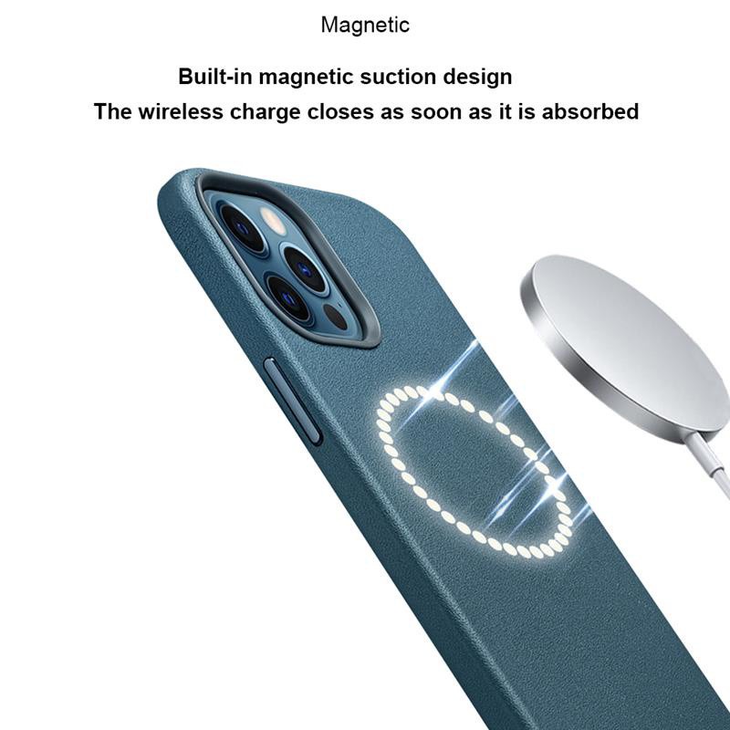 Ốp Điện Thoại Da Từ Tính Kiêm Sạc Không Dây Magsfe Cho iPhone 12 12 Mini 12 Pro Max