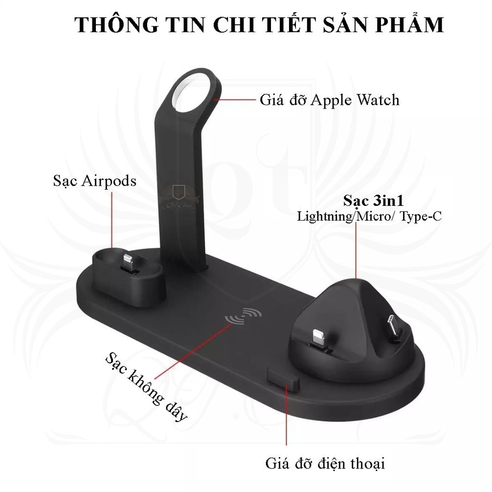 Sạc Không Dây 4in1 Cho iPhone Airpods-Apple Watch- Samsung- Oppo Bảo Hành 12 Tháng QT