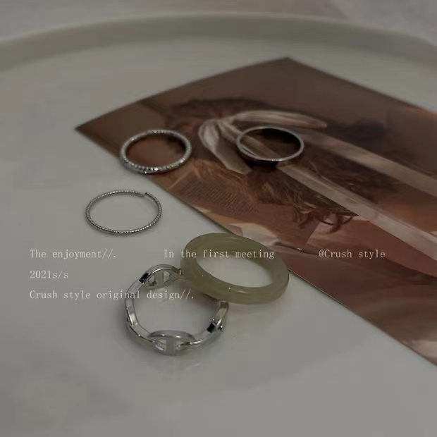 iF YOU Set 5 Nhẫn Mạ Bạc Kiểu Gợn Sóng Thời Trang Hàn Quốc Cho Nữ