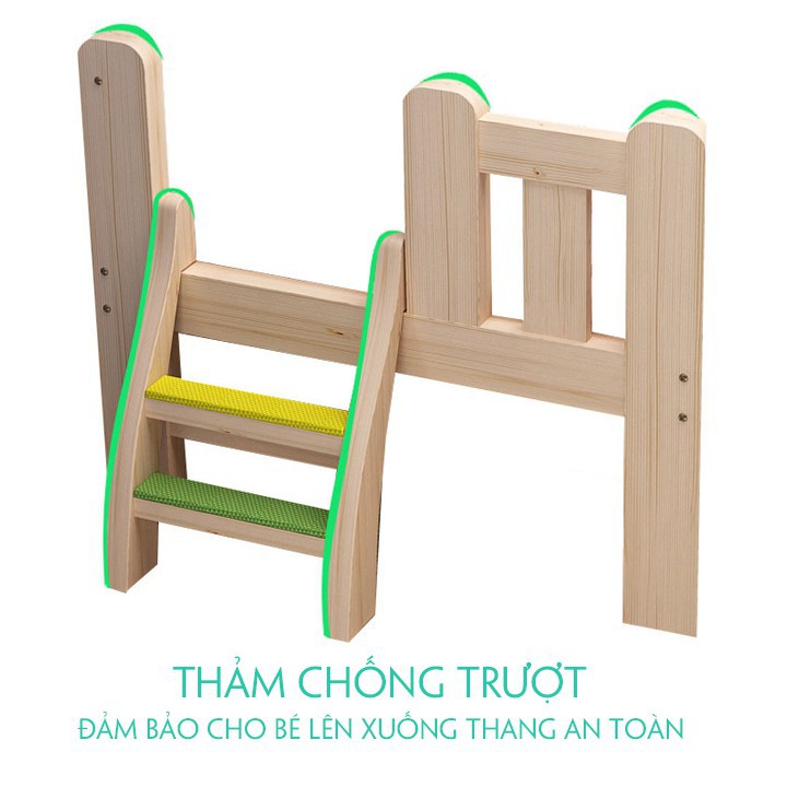 Giường ngủ cho bé bằng gỗ thông có cầu thang, quây an toàn-  PAULO STORE