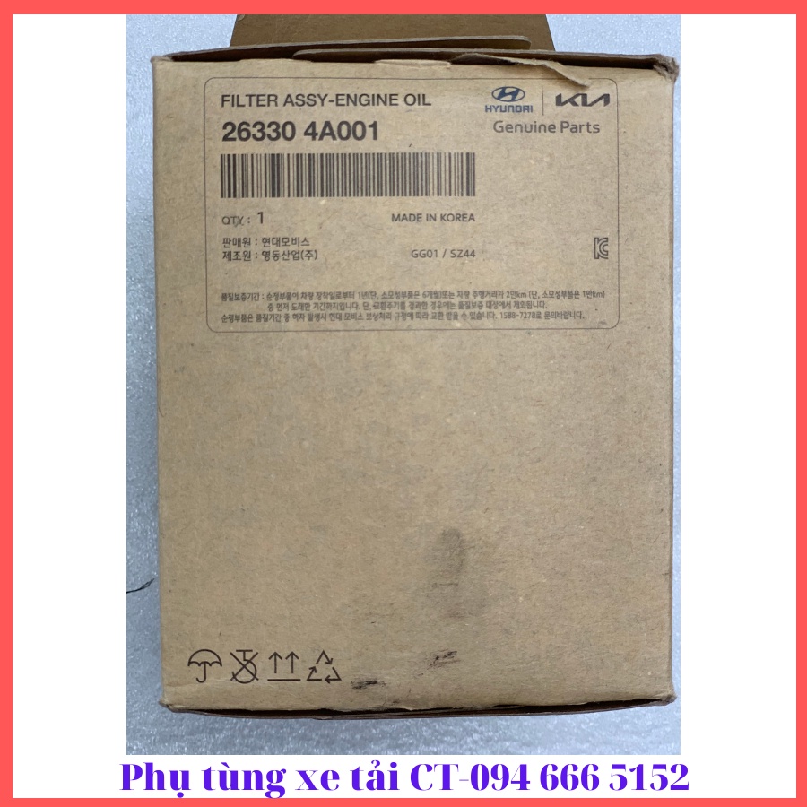 Lọc nhớt xe K200, K250, K165, K190, K3000, K2700, H150, N250, Solati- Hàng Mobis chính hãng No:26330 4A001