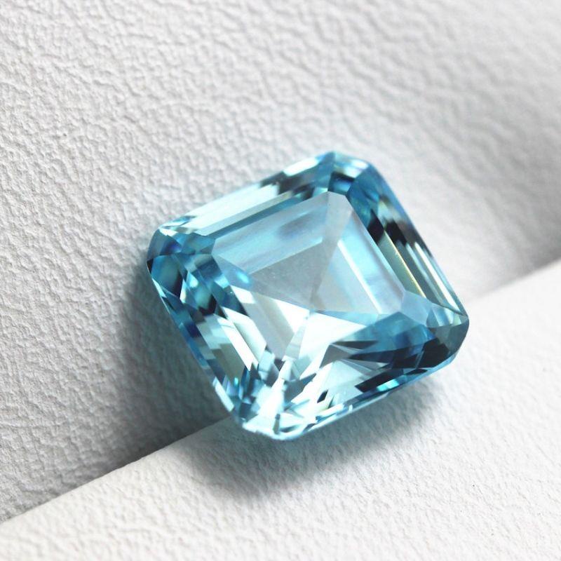 Aquamarine Nhẫn Mặt Đá Hình Vuông Bát Giác Đính Đá Nhiều Màu Sáng Bóng Phổ Biến