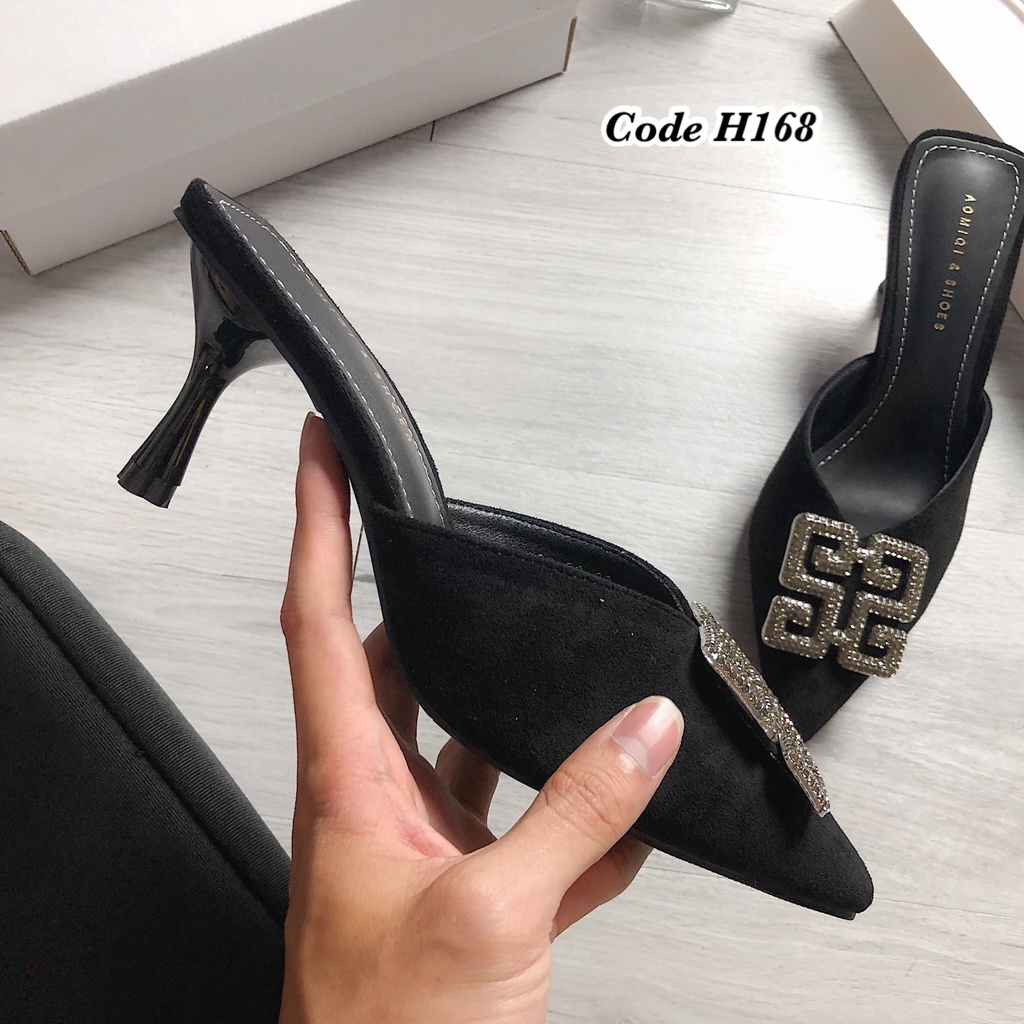 Dép cao gót , sục nữ mũi nhọn da mềm 5p  H168
