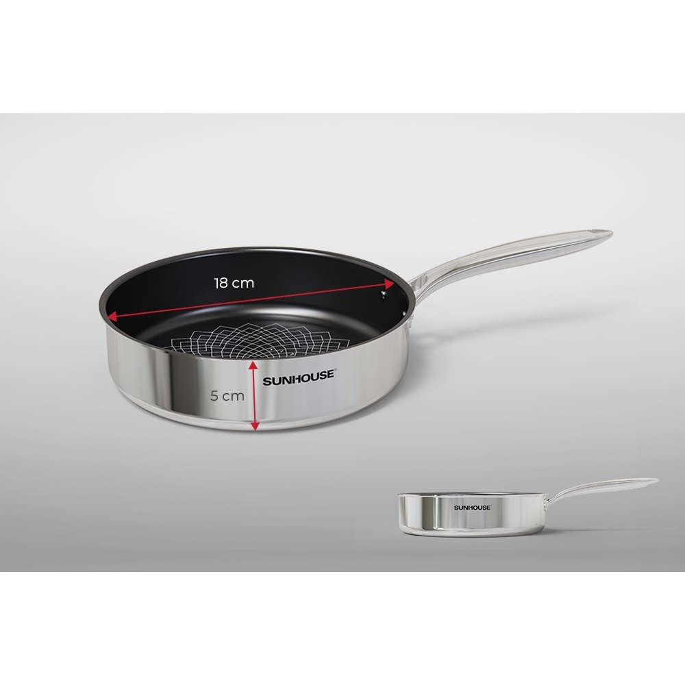 CHẢO INOX 3 LỚP ULTRA TITANIUM SUNHOUSE STI18M (18/22/26CM)