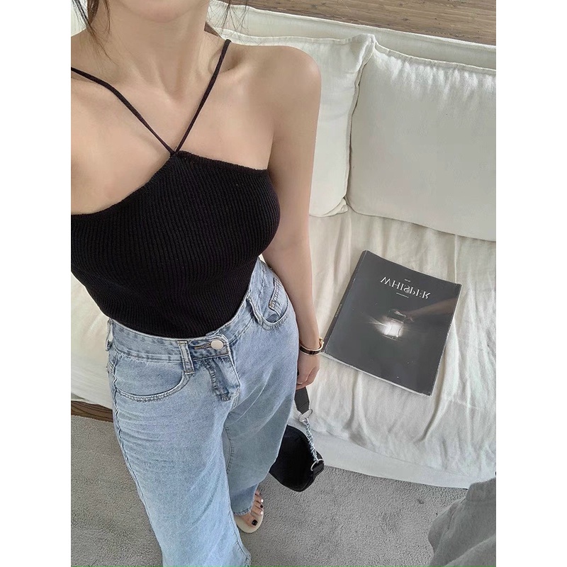 Áo Croptop Yếm Chéo Cổ (Mảnh) - Áo Yếm Hai Dây Dáng Croptop Chất Thun Dày Dặn Co Gian Ko Lộ Ngực - AK0056 | bear.story