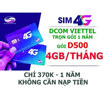 SIM 4G VIETTEL D900 7GB/T D500 4GB/T 12UMAX50N MIỄN PHÍ 12THÁNG KHÔNG PHẢI NẠP TIỀN