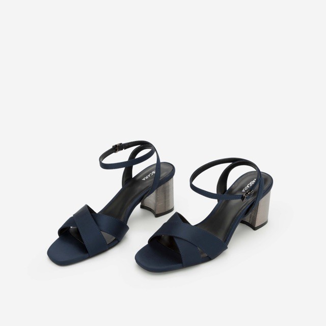 MỚI VỀ VASCARA GIÀY SANDAL GÓT METALLIC PHỐI VẢI SATIN - MÀU XANH NAVY