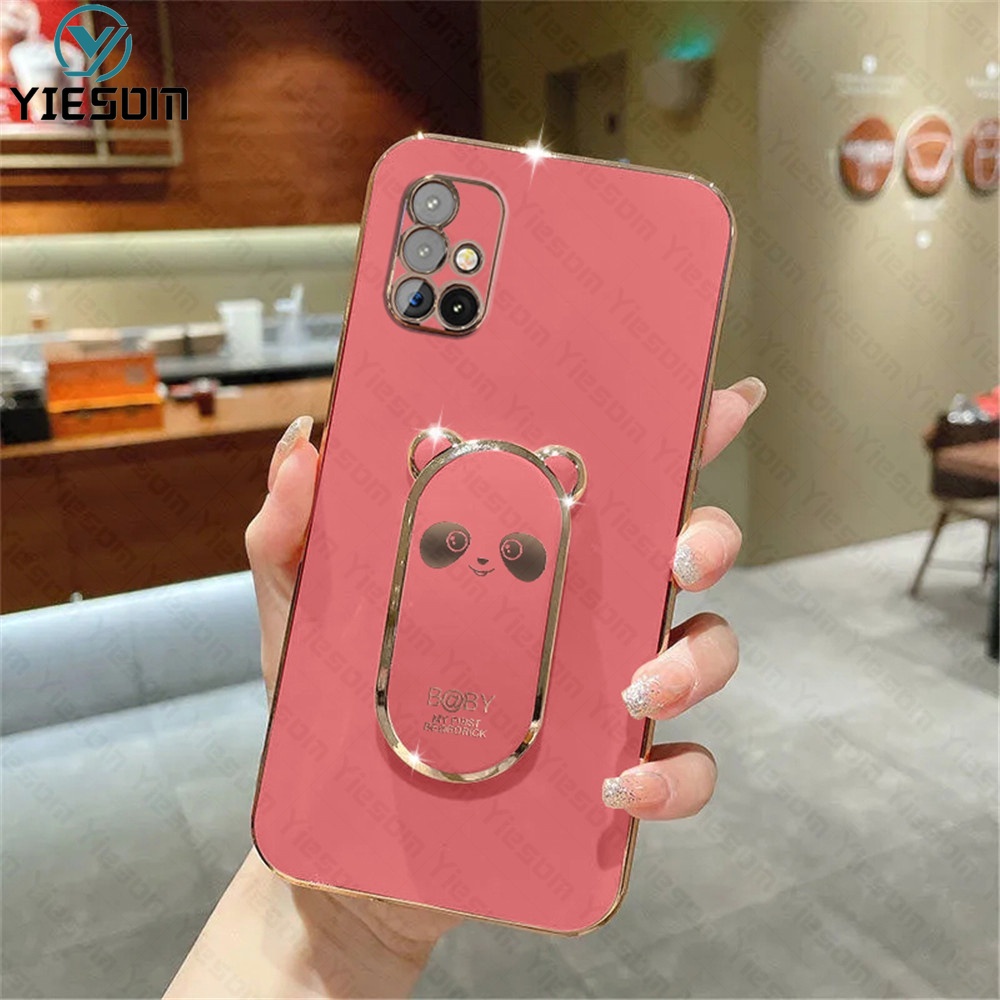 Ốp Điện Thoại Silicon Dẻo Mạ Màu Kèm Giá Đỡ Hình Vuông Cho Samsung Galaxy A03 Core A03S A02S A21S A11 M11 A31 A51 A71 4G