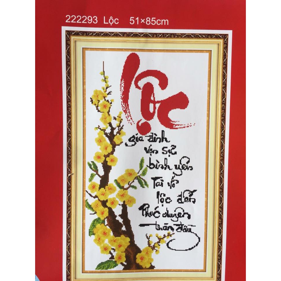 Tranh thêu chữ thập thư pháp chữ Lộc 222293-51x85cm