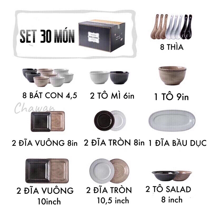 [HÀNG SẴN] SET BÁT CAO CẤP NILE 30 MÓN PHONG CÁCH CỔ ĐIỂN CHÂU ÂU- S21