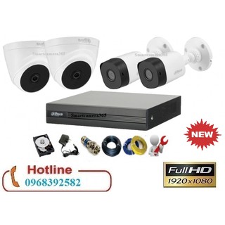 Trọn bộ 4 camera 2mp Dahua siêu nét đầy đủ phụ kiện shop hướng đẫn từ xa cho các bạn tự lắp đặt tại nhà được
