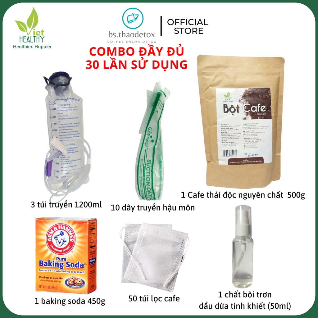 COMBO Cà Phê + Dụng Cụ thải độc đại tràng, Coffee Enema Gerson (liệu trình 30 ngày)