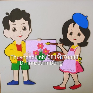 Tranh góc bé làm họa sĩ vải nỉ mầm non (bé gái 49.5cm, bé trai cao 48cm)