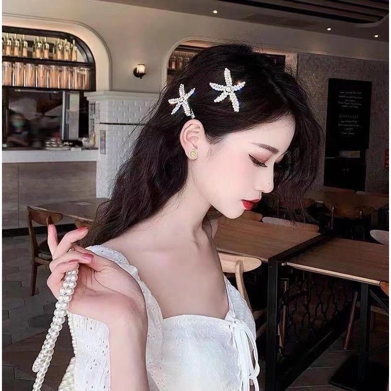 Kẹp tóc hình sao biển đính hạt trai xinh xắn❤️Freeship