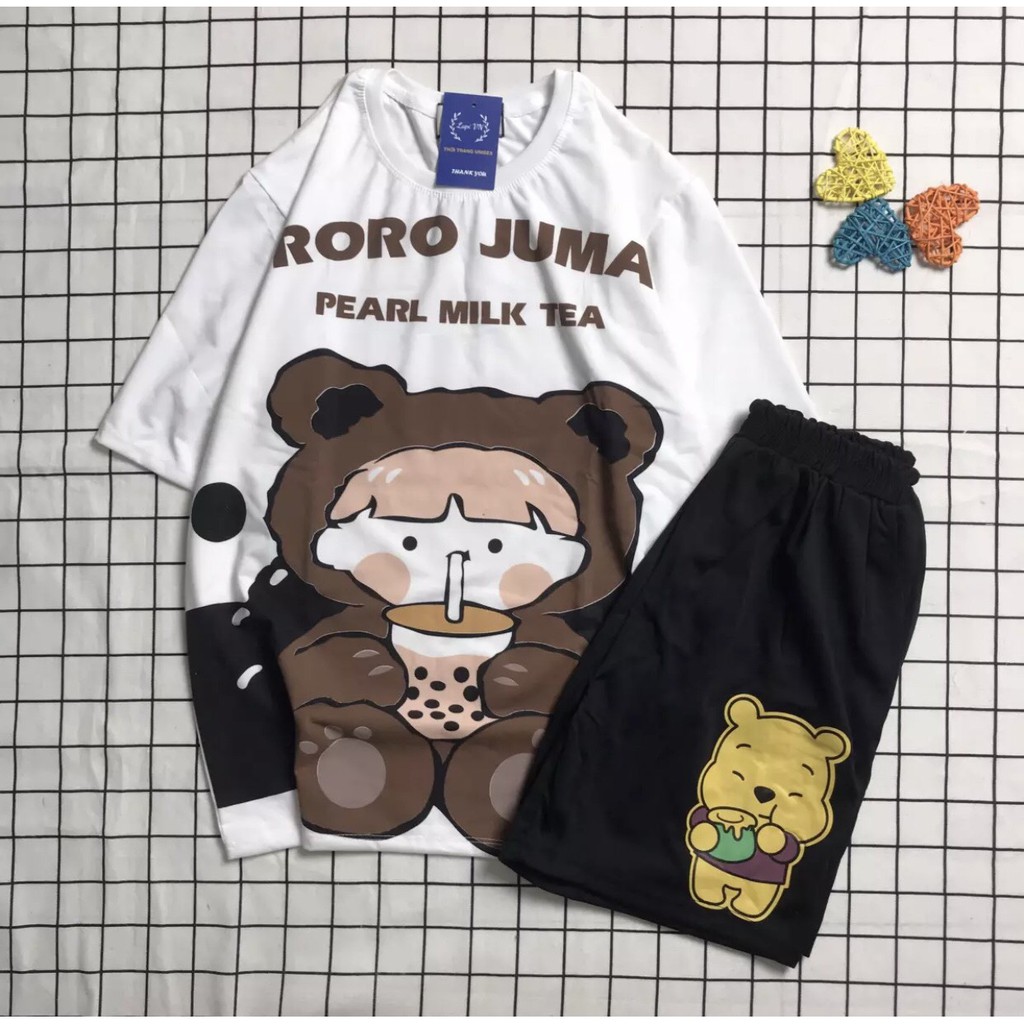 Đồ Bộ Hoạt Hình Unisex Gấu Rô Rô Cute ,Set Cartoon , Freesize 70kg , Thun Coton Thoáng Mát TTSLB0014