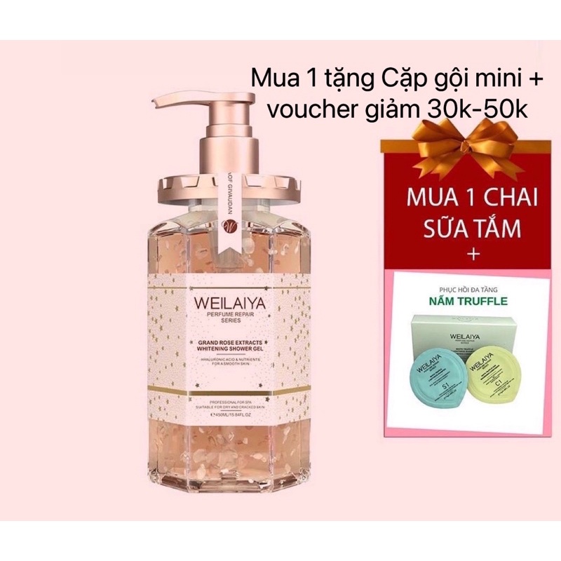 Sữa tắm trắng da cánh hoa hồng Damask ép lạnh chính hãng Weilaiya | BigBuy360 - bigbuy360.vn