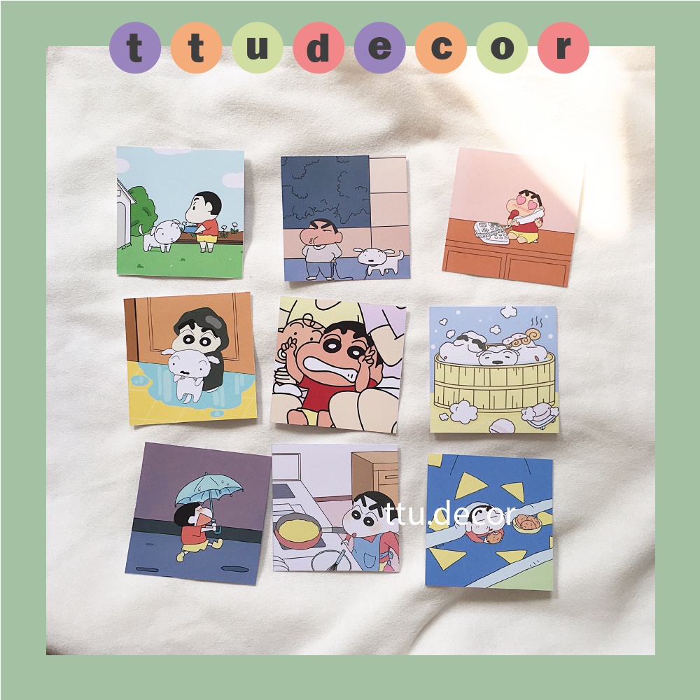 SET POSTCARD CẬU BÉ SHIN BÚT CHÌ CUTE DECOR TRANG TRÍ