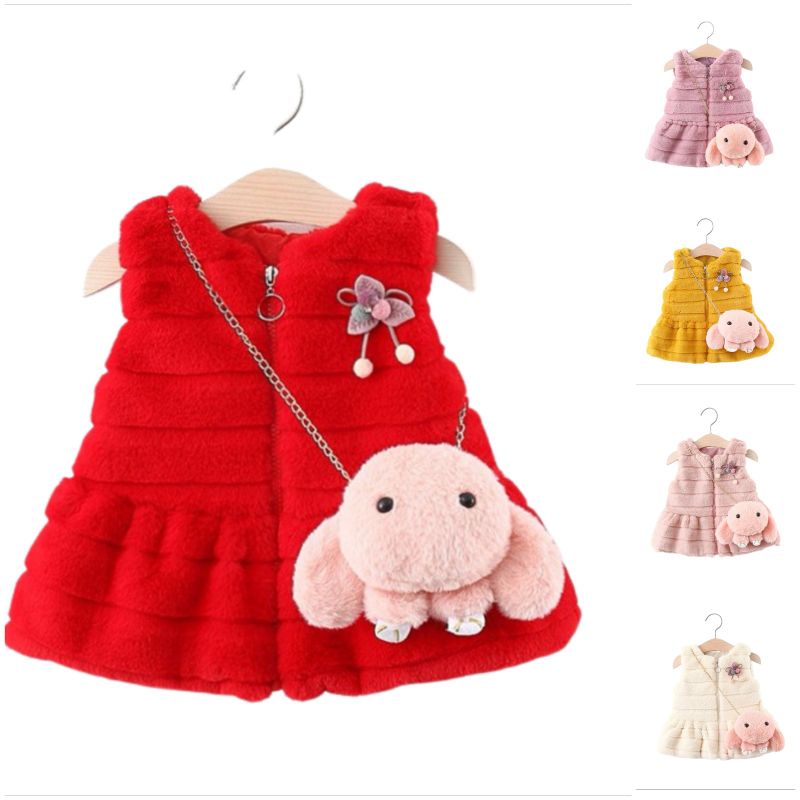 Áo gile lông thỏ QCCC kèm gấu cho bé 6-13kg