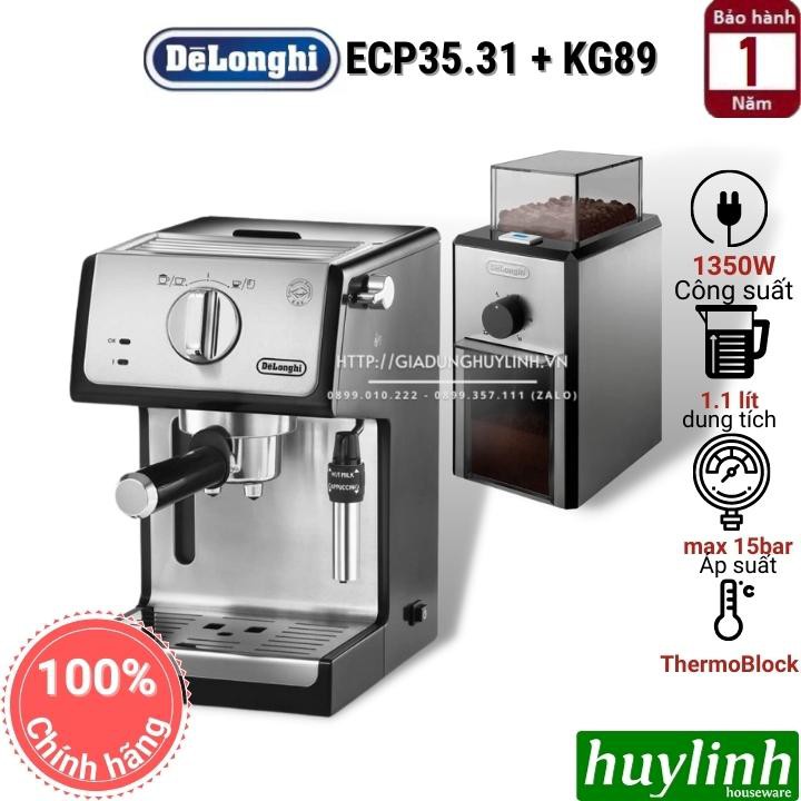 [Mã ELHAMS5 giảm 6% đơn 300K] Combo Máy pha cà phê Delonghi ECP35.31 + Máy xay Delonghi KG89