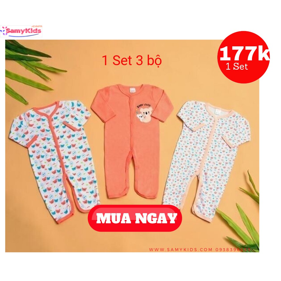 Set 3 bộ Body áo liền quần dài tay cho trẻ sơ sinh từ 0-9 tháng tuổi Set3