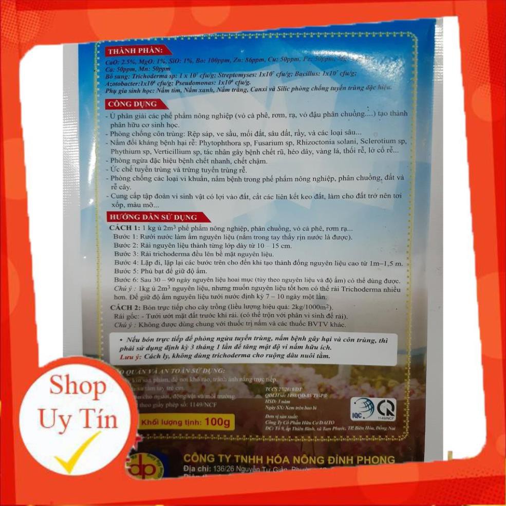 Chế phẩm sinh học trichoderma 20 tỷ bào tử gói 100gr