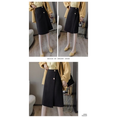 Chân Váy Chữ A Đáp Tà Đính 2 cúc dài 60cm