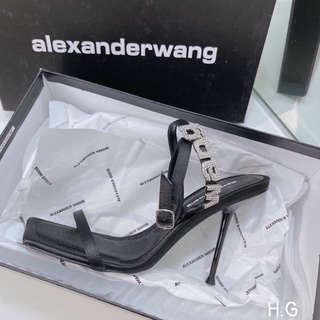 Sandal quai ngang chữ đá bọc lụa gót nhọn fullbox