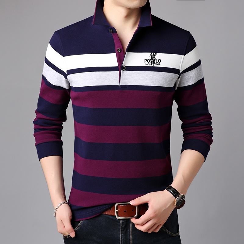 Áo polo Nam Tay Dài Sọc Ngang 3 Màu