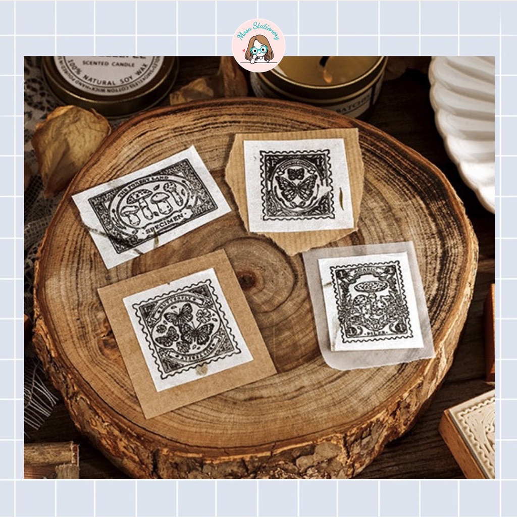 Tách set 9 con dấu gỗ hình bướm và nấm vintage