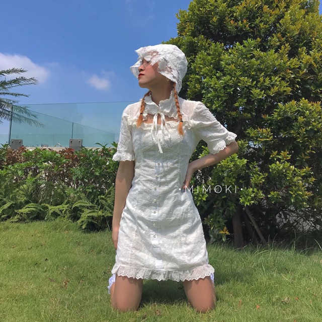 LOLI DRESS - Váy trắng phối cổ bèo dễ thương