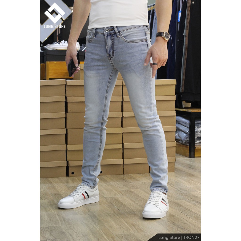 Quần jean nam xanh nhạt đẹp chuẩn Hàn Quốc chất bò co giãn cao cấp ống đứng dáng ôm skinny có big size Tron27 | BigBuy360 - bigbuy360.vn