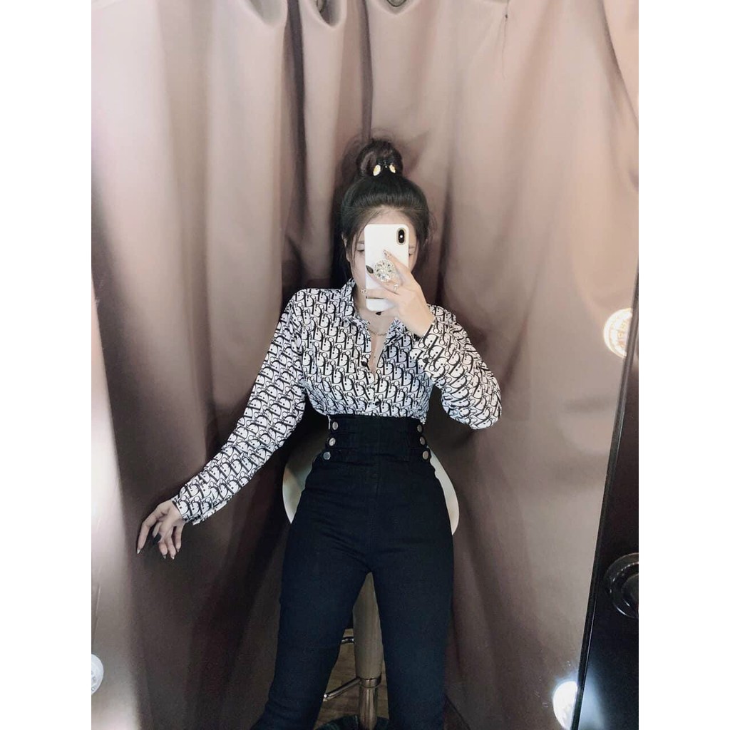 áo sơ mi tay dài họa tiết di sang chảnh siêu xinh hot hit