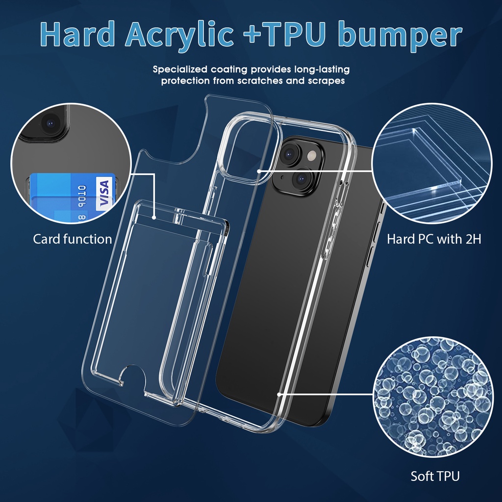 Ốp Điện Thoại Cứng Trong Suốt Chống Sốc Kèm Ngăn Đựng Thẻ Cho iPhone 14 13 12 11 Pro Max