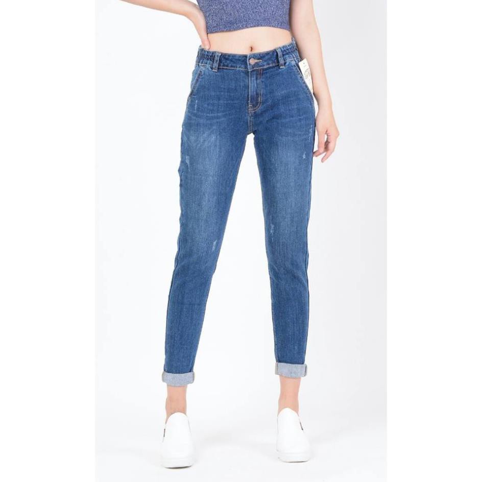 Quần Jean Xước nhẹ lưng thun phối nút 9 tấc - 045Abbianca ྇ _