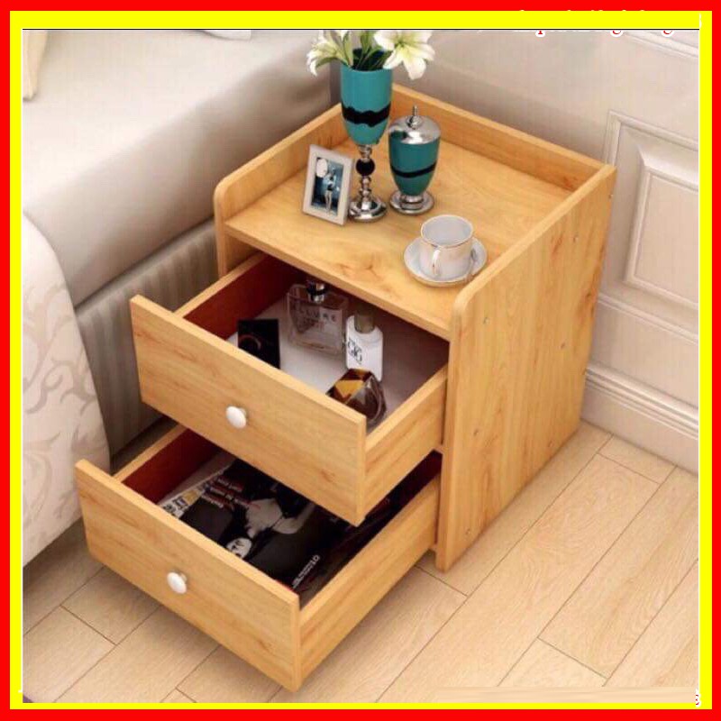 Tủ, Kệ Đầu Giường Vuông 2 Ngăn Kéo Màu Gỗ 40 x 26 x 32.5cm