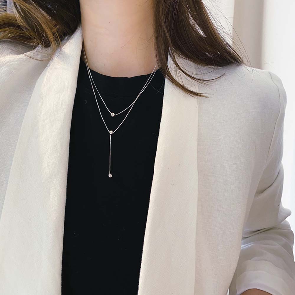 Dây chuyền hai lớp đơn giản đính hạt tròn