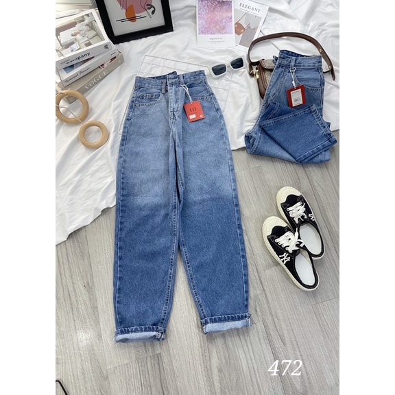 Quần baggy jeans trơn lưng cao loan màu👉