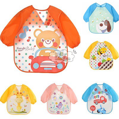 Áo yếm nilon ăn dặm dài tay chống thấm, chống bám bẩn giá rẻ cho bé