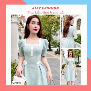 V2966 Váy xanh mint [kèm video SP] cổ vuông dáng xoè A công sở - (DVC&ACC) Dolce viva colection