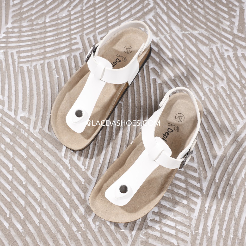 Giày sandals kẹp ngón birken đế trấu da pu