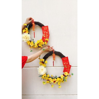 Vòng lớn vòng hoa treo cửa mai vàng tết vòng trang trí tết treo tường tết nhâm dần tết nguyên đán 2022