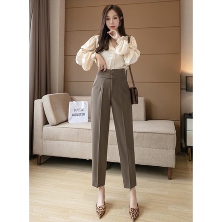 Quần Baggy Nữ Cạp Cao 2 Khuy Dáng Cơ Bản Vải Vitex 3 Màu Phối Đồ Siêu Xinh 2021 C. Novembre